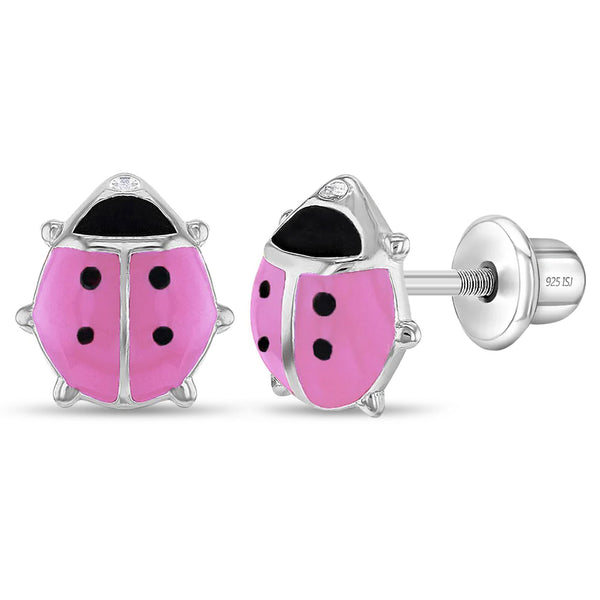 Adorable Enamel Ladybug Girl Earrings