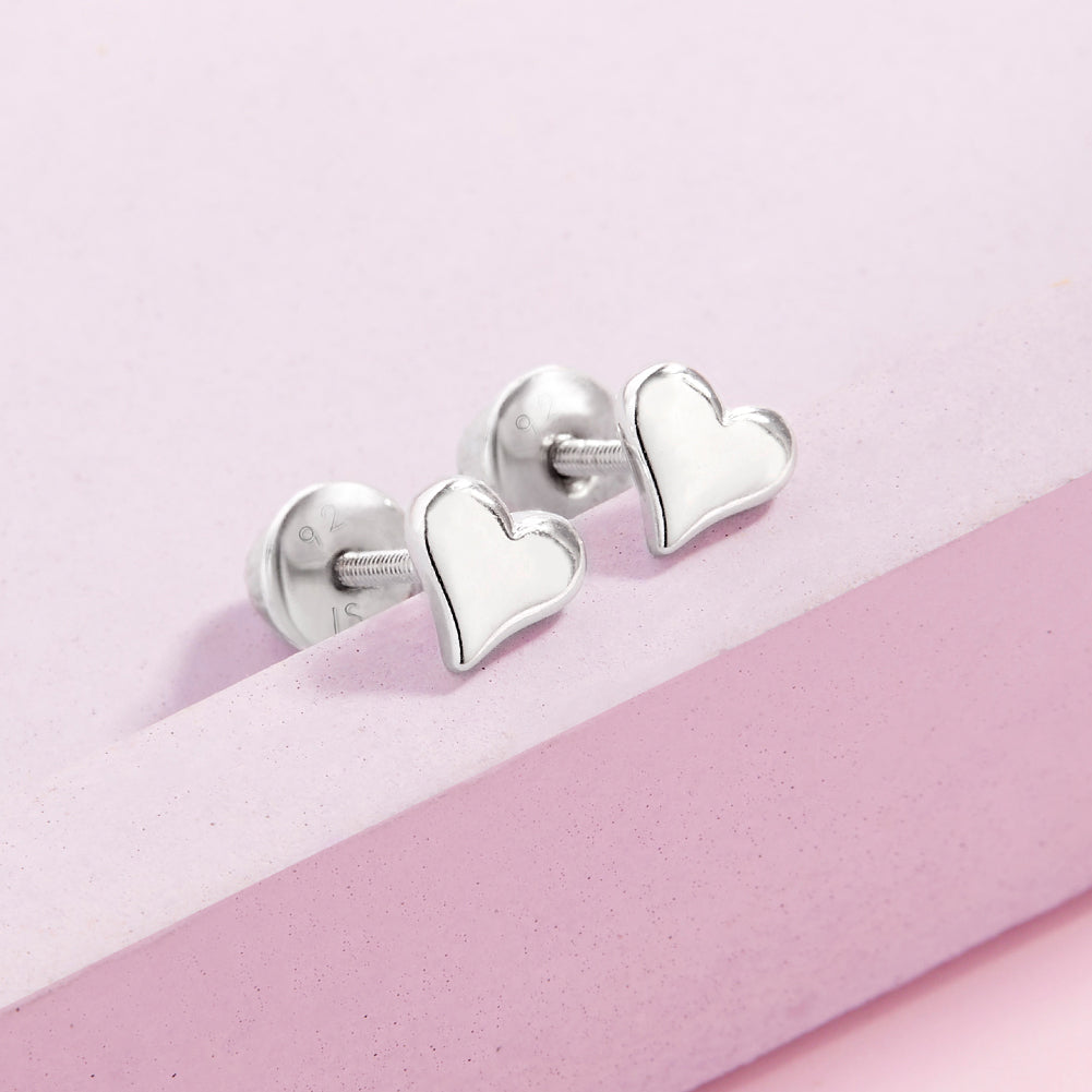 Classic Polished Heart Baby / Toddler / Kids Earrings Screw Back - Ste