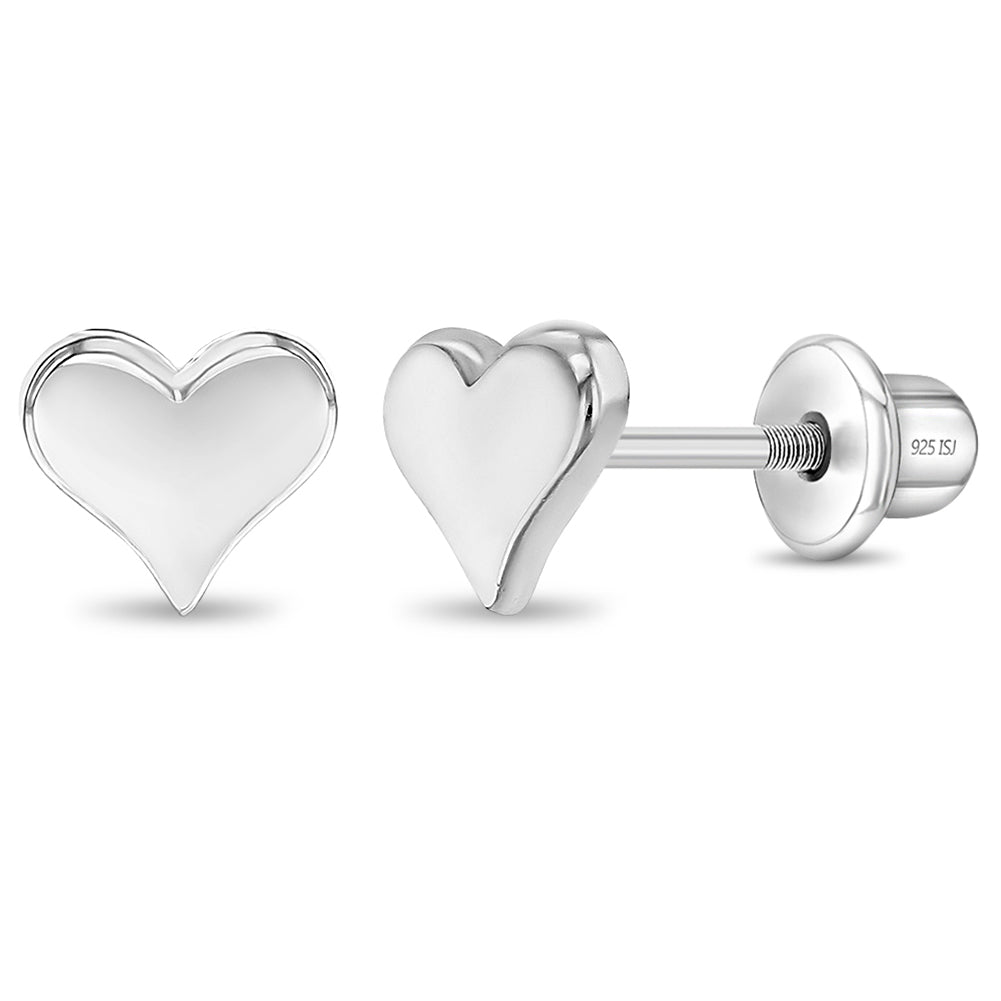 Classic Polished Heart Baby / Toddler / Kids Earrings Screw Back - Sterling Silver
