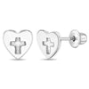 Heart & Cross Cutout Baby / Toddler / Kids Earrings Screw Back - Sterling Silver