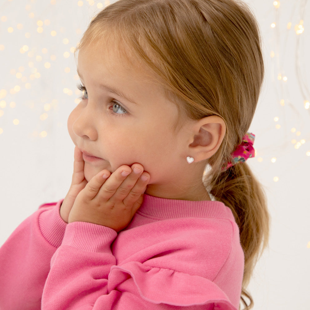 Detailed Polish Heart Baby / Toddler / Kids Earrings Screw Back - Sterling Silver