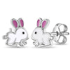 Hopping Bunny Kids / Children's / Girls Earrings Enamel - Sterling Silver