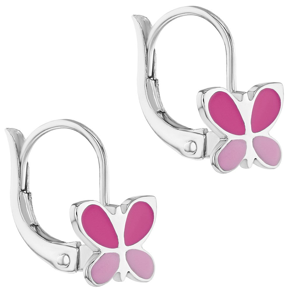 Fluttering Butterflies Kids / Children's / Girls Earrings Leverback Enamel - Sterling Silver