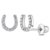 Jeweled Horseshoe Baby / Toddler / Kids Earrings Screw Back - Sterling Silver