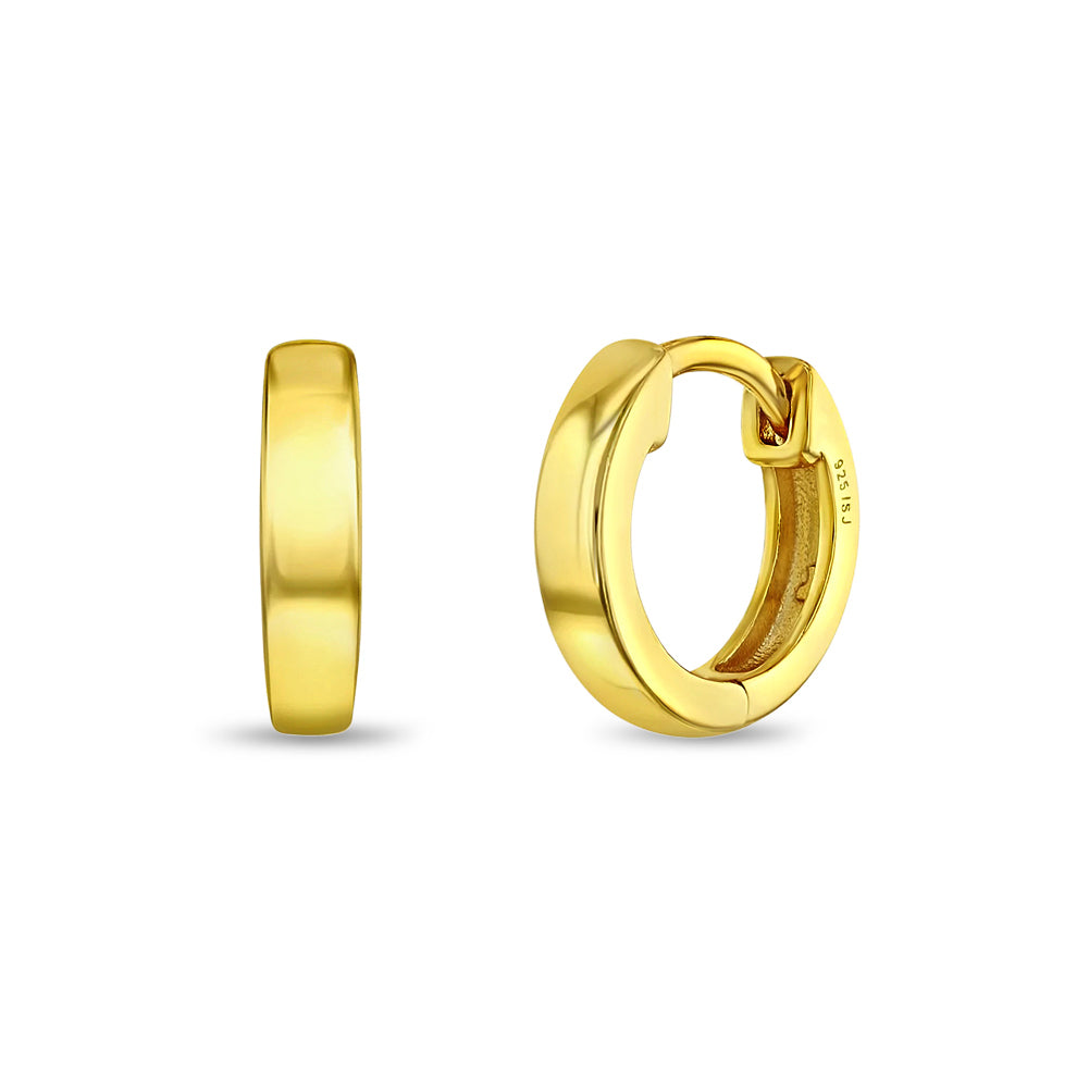 Rounded Classic 9mm Earrings Hoop/Huggie Safety Latch - Gold Plated St
