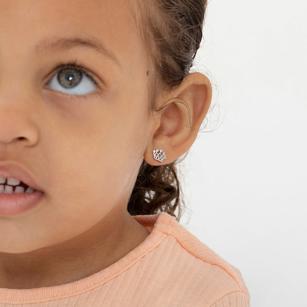 925 Sterling Silver CZ Clear Pink Heart Screw Back Earrings for Baby Girls  & Toddler - Body Pierce Jewelry