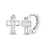 Open CZ Cross 9mm Kids / Children's / Girls Earrings Hoop/Huggie Safety Latch - Sterling Silver