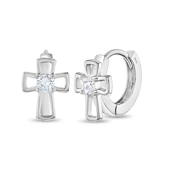Open CZ Cross Children's Hoop Earrings