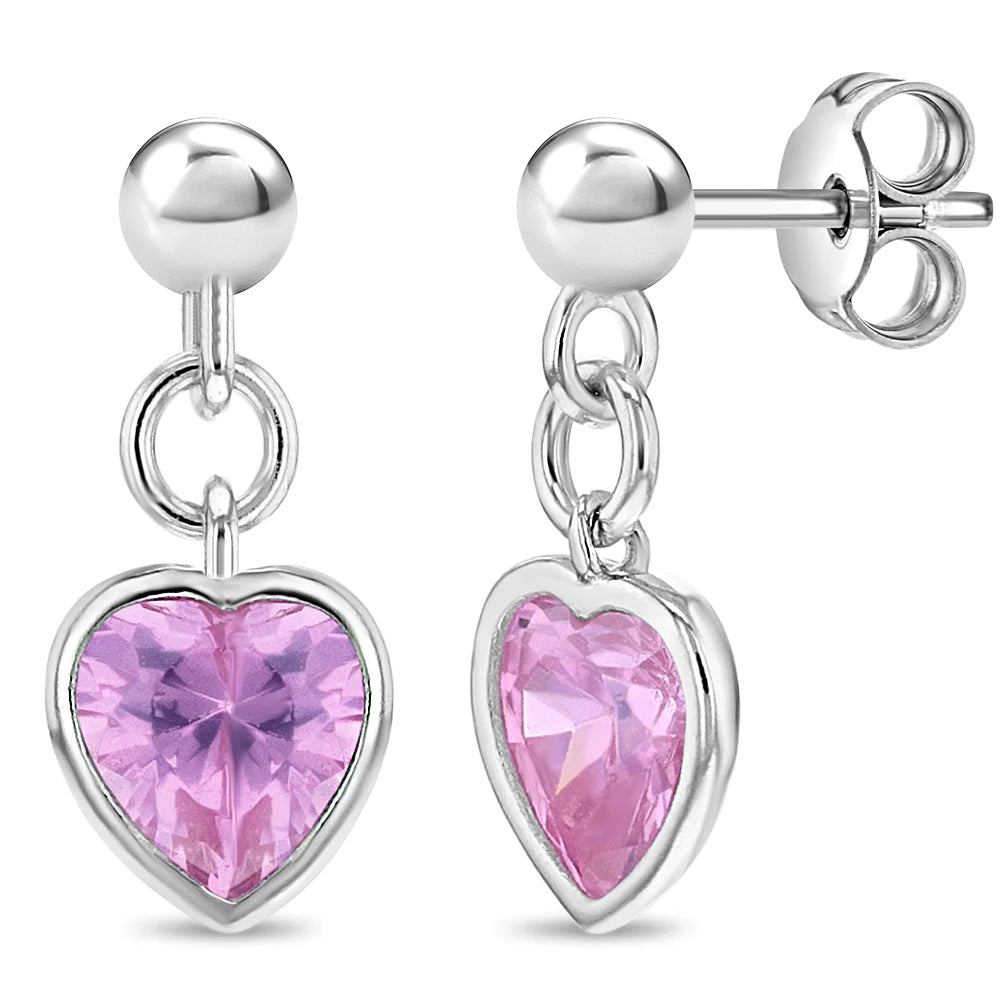 Silver heart crystals hoop earrings
