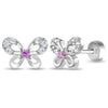 Jeweled Petite Butterfly Baby / Toddler / Kids Earrings Safety Push Back - Sterling Silver