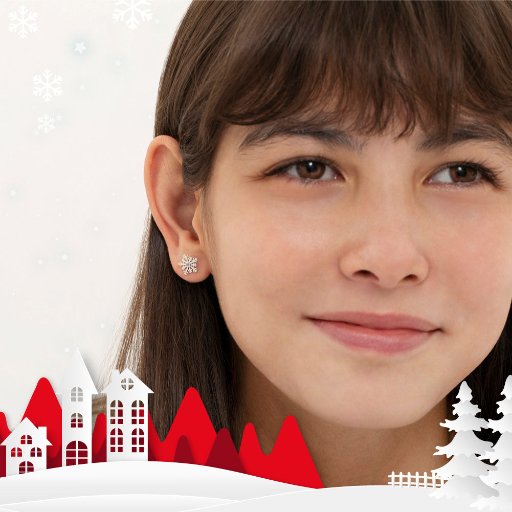 Winter Snowflake Kids / Children's / Girls Earrings Screw Back - Sterling Silver