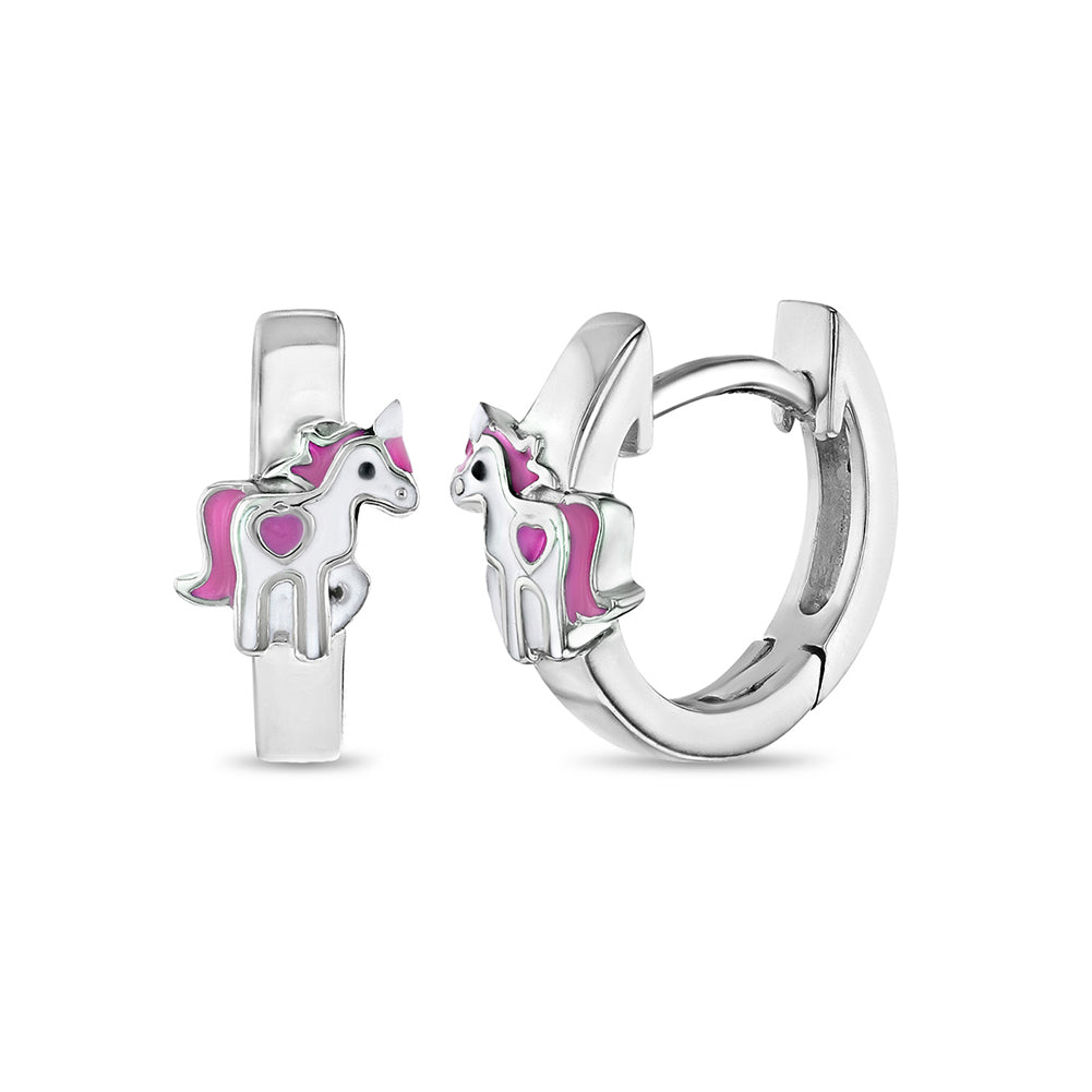 925 Sterling Silver Beautiful Pink & White Enamel Unicorn Jewelry Set for Young Girls