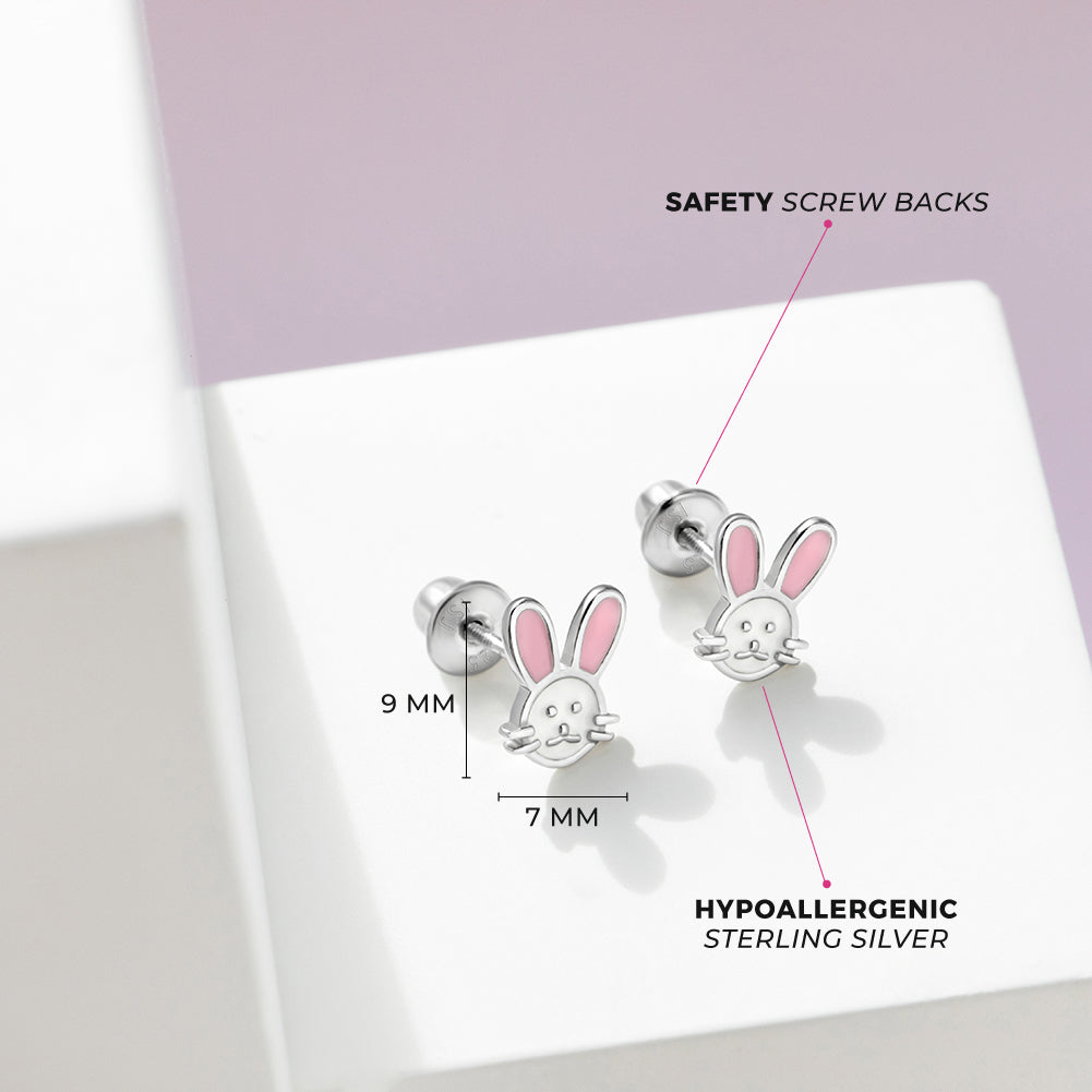 Silly Rabbit Baby / Toddler / Kids Earrings Screw Back Enamel - Sterling Silver