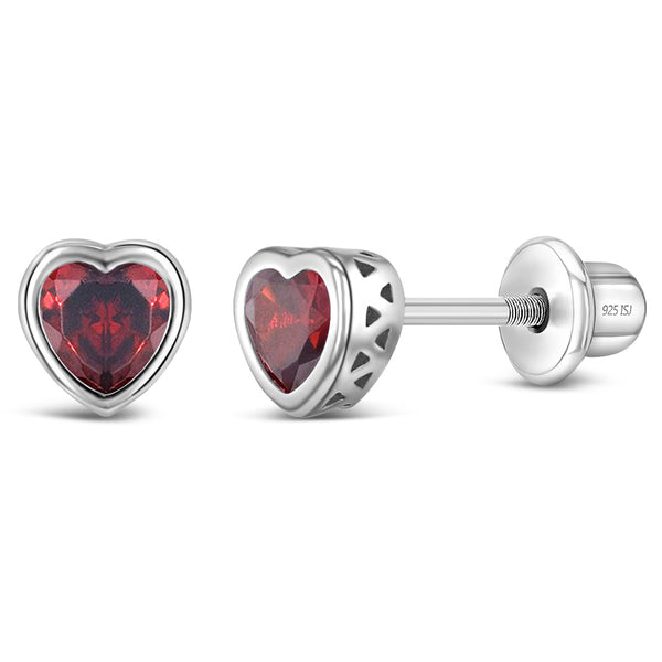 CZ Birthstone Heart Girls Earrings