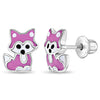 Little Fox Kids / Children's / Girls Earrings Screw Back Enamel - Sterling Silver