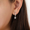 Star & Moon Dangle 9mm Teen Earrings Hoop/Huggie Celestial Safety Latch - Sterling Silver