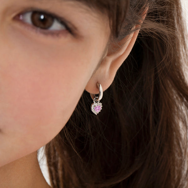 Stunning CZ Heart Dangle Kids Earrings