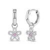 Groovy CZ Flower Dangle 9mm Kids / Children's / Girls Earrings Hoop/Huggie Safety Latch - Sterling Silver
