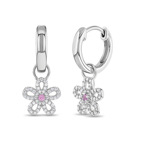 Groovy CZ Flower Dangle Kids Hoops