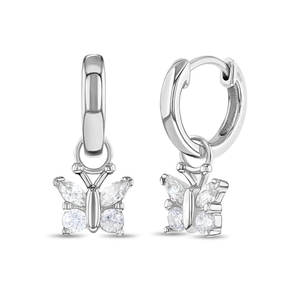 CZ Butterfly Dangle Girl Hoop Earrings