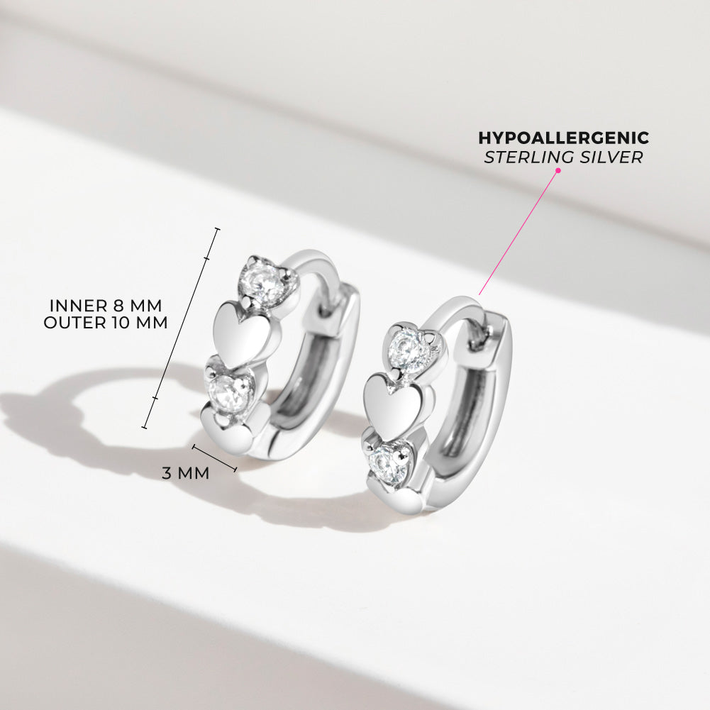 Heart & CZ Cascade 9mm Kids / Children's / Girls Earrings Hoop/Huggie