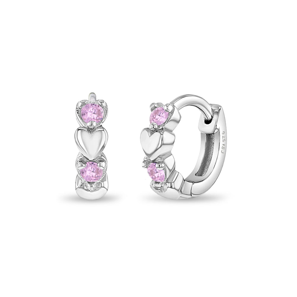 Heart & CZ Cascade 9mm Kids / Children's / Girls Earrings Hoop/Huggie