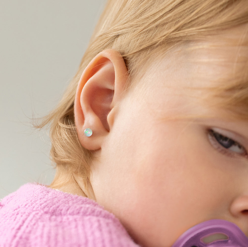 Opal Button 4mm Baby / Toddler / Kids Earrings Screw Back - Sterling Silver