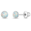 Opal Button 4mm Baby / Toddler / Kids Earrings Screw Back - Sterling Silver