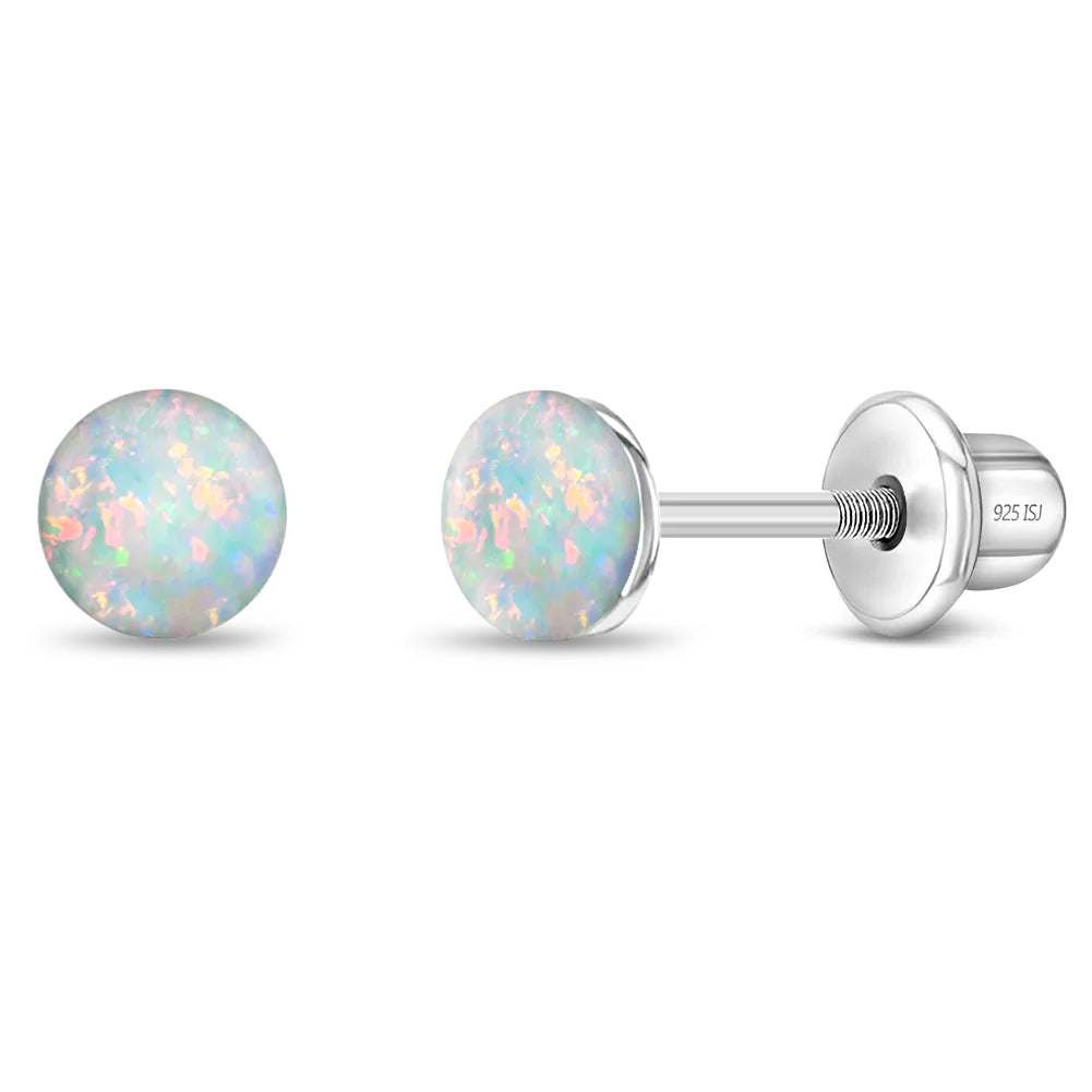 Opal Button 4mm Baby / Toddler / Kids Earrings Screw Back - Sterling S