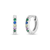 Colorful CZ Gem 9mm Teen Earrings Hoop/Huggie Safety Latch - Sterling Silver
