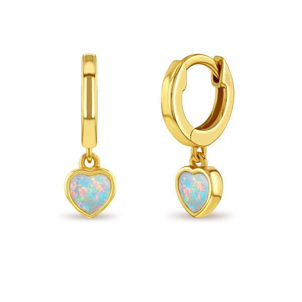 Opal Heart Dangle Girl Hoop Earrings