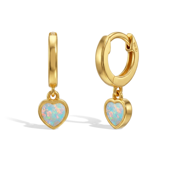 Opal Heart Dangle Girl Hoop Earrings