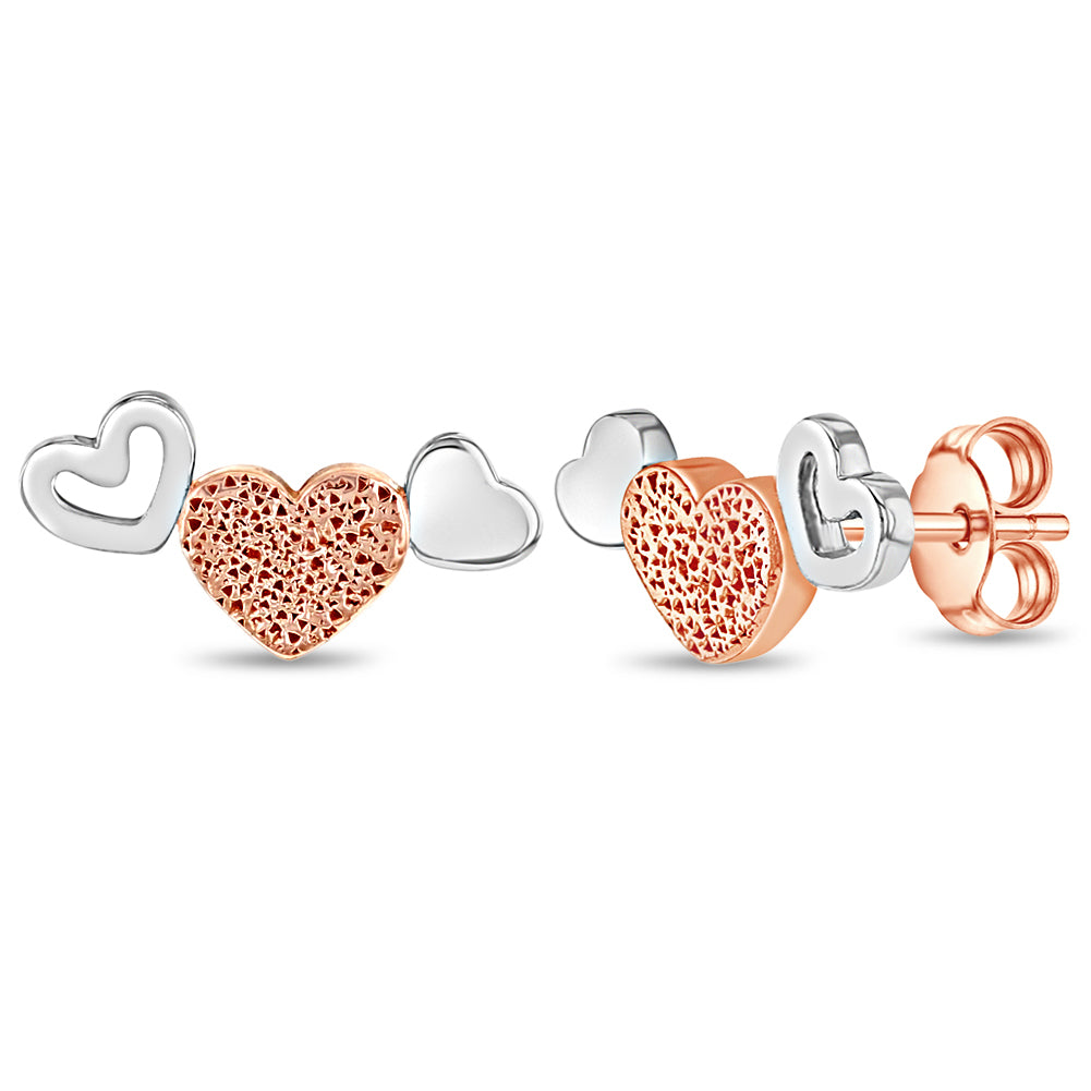 Heart Trio Rose Gold Plated Women's Earrings - Sterling Silver