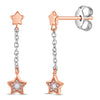 Shooting Stars CZ Chain Dangle Teen Earrings - Sterling Silver Rose Gold Plated