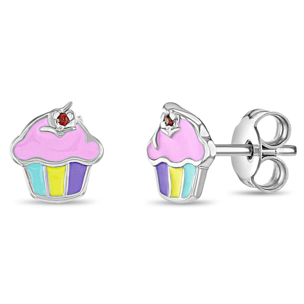 Pink Frosted Cupcake Kids Earrings