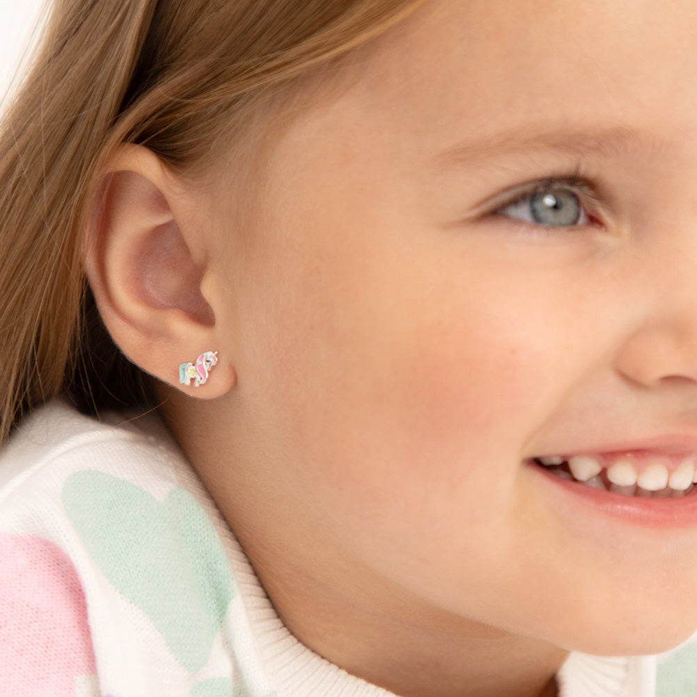 Miss Unicorn Kids / Children's / Girls Earrings Enamel - Sterling Silver