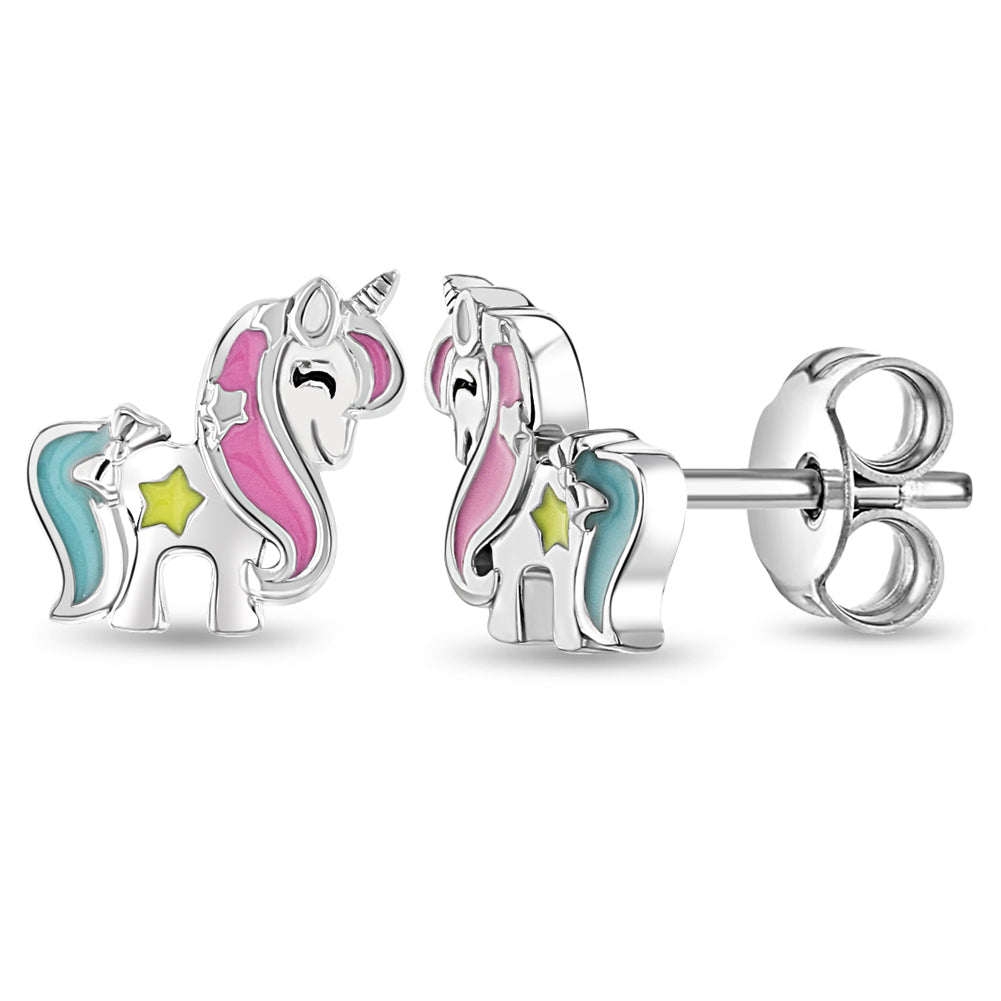Miss Unicorn Kids / Children's / Girls Earrings Enamel - Sterling Silver