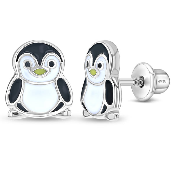 Playful Penguin Enamel Childrens Earrings