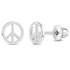 Retro Peace Sign Kids / Children's / Girls Earrings Screw Back - Sterling Silver