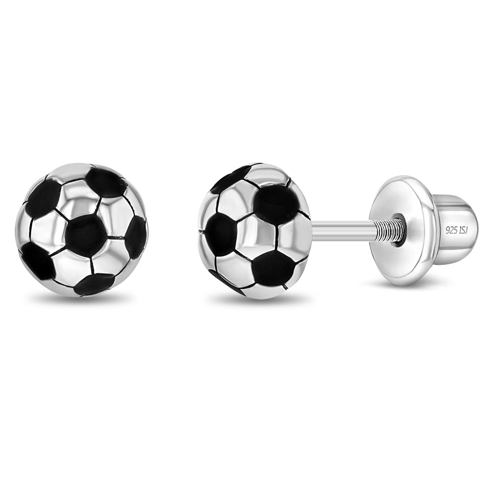 Soccer Ball Kids / Children\'s / Girls Earrings Screw Back Enamel - Ste