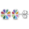Vibrant Floral Kids / Children's / Girls Earrings Enamel - Sterling Silver