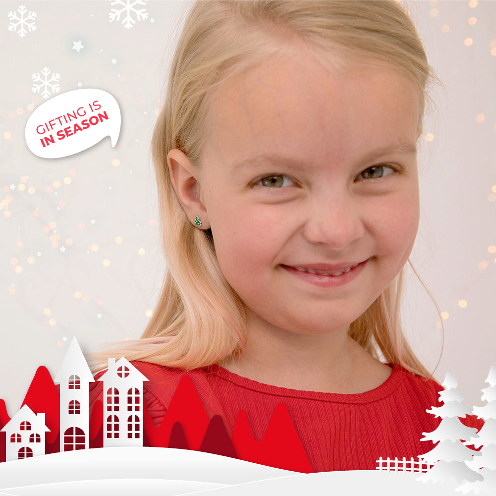 Festive Christmas Tree Kids / Children / Girls Earrings Enamel - Sterling Silver
