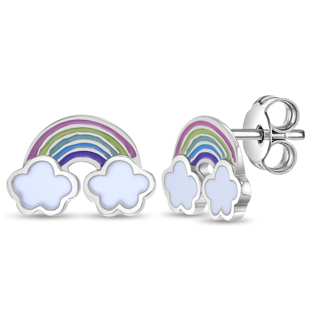 Whimsical Rainbow Kids / Children's / Girls Earrings Enamel - Sterling Silver