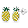 Lucky Pineapple Punch Kids / Children's / Girls Earrings Screw Back Enamel - Sterling Silver