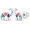 My Dinosaur Friend Kids / Children's / Girls Earrings Screw Back Enamel - Sterling Silver