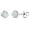 Opal Prong Kids / Children's / Girls Earrings Screw Back - Sterling Silver