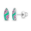 Ride the Wave Kids / Children's / Girls Earrings Screw Back Enamel - Sterling Silver