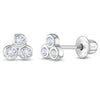 Sparkling Cluster Clear CZ Kids / Children's / Girls Earrings Screw Back - Sterling Silver