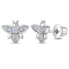 CZ Bee Kids / Children's / Girls Earrings Screw Back - Sterling Silver