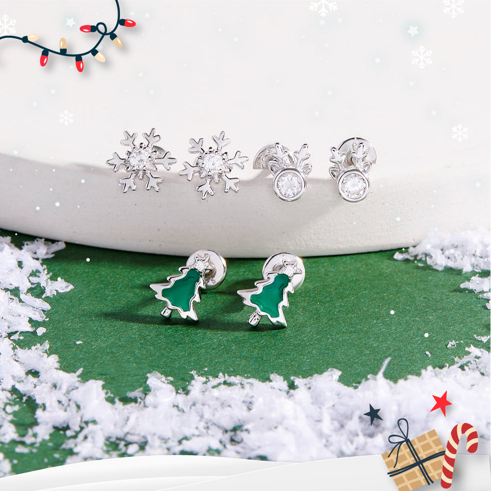 Festive Crystal Reindeer Stud Earrings in Silver | Lisa Angel